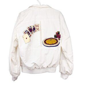 HARTWELL 90’s VTG White Bomber Gambling Jacket with Gold Accents sz M